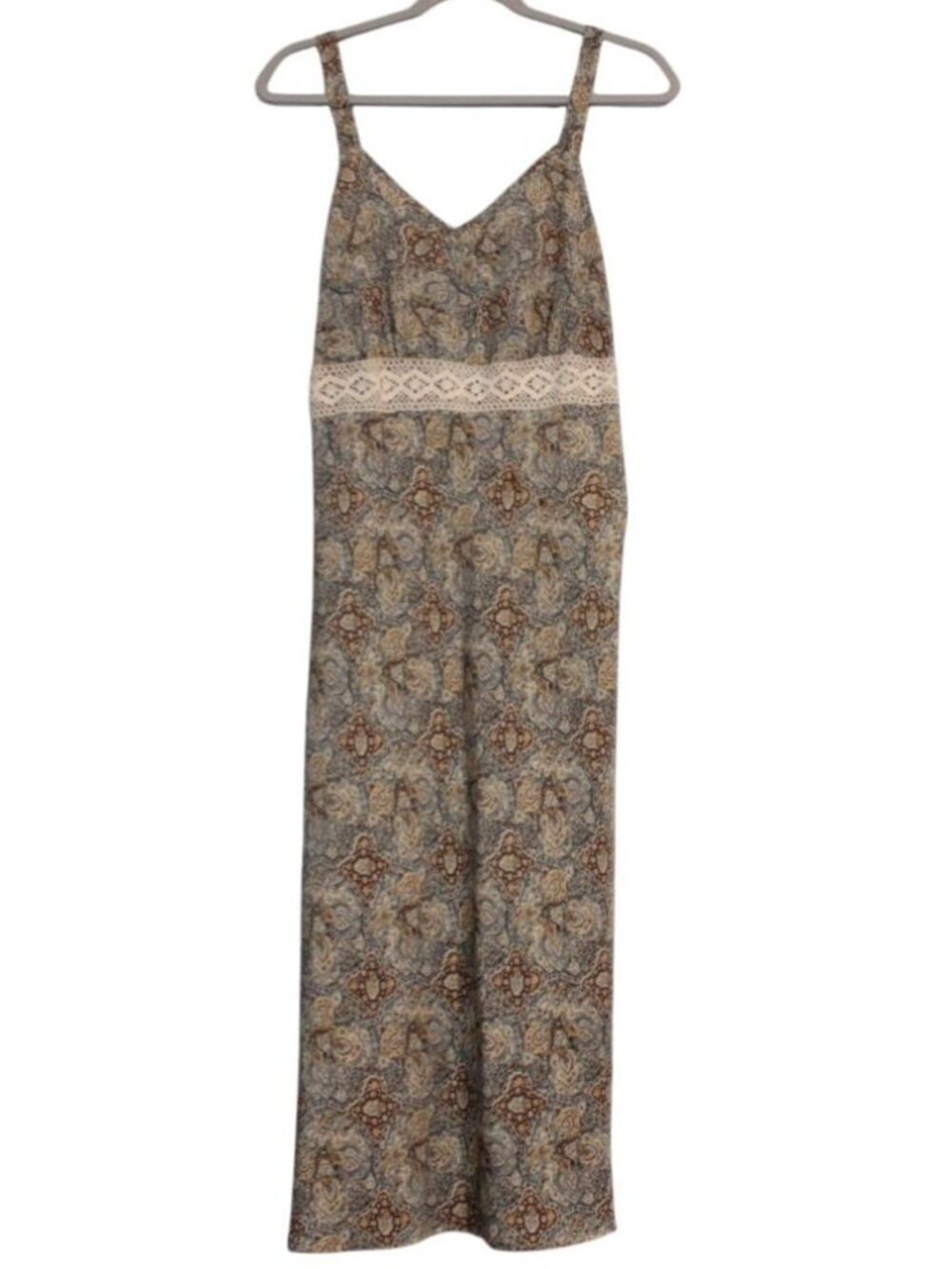 Vintage Y2K Midi Babydoll Dress Size 14 Sleeveless Paisley Knit Boho Tie Back